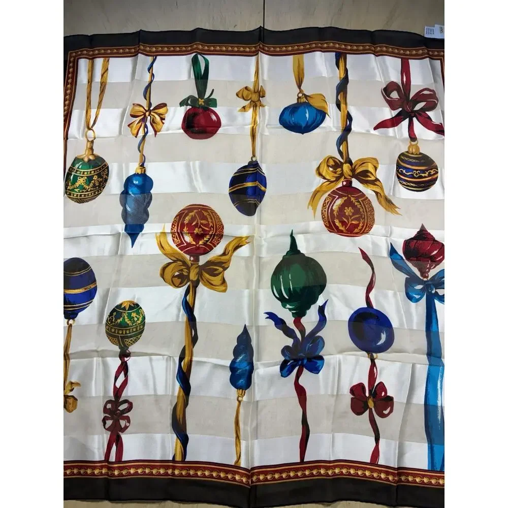 VTG Talbots 100% Silk Scarf Holiday Ornament Square Xmas Colorful Luxury Chic